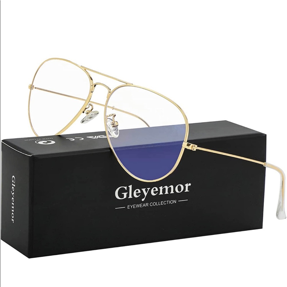 GLEYEMOR Aviator Blue Light Glasses Women Men Metal Frame Clear Lens Eyeglasses